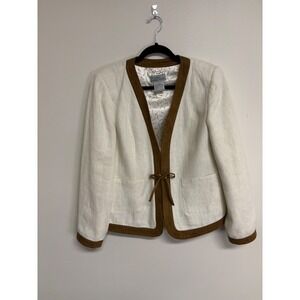 Bradley Bayou White Blazer with Brown Trim‎ Womens Sz M